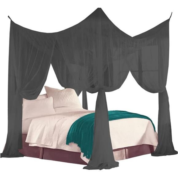 Four Corner Post Decorative Elegant Bed Net Canopy Set, Fits Full,Queen and King - Picture 1 of 5